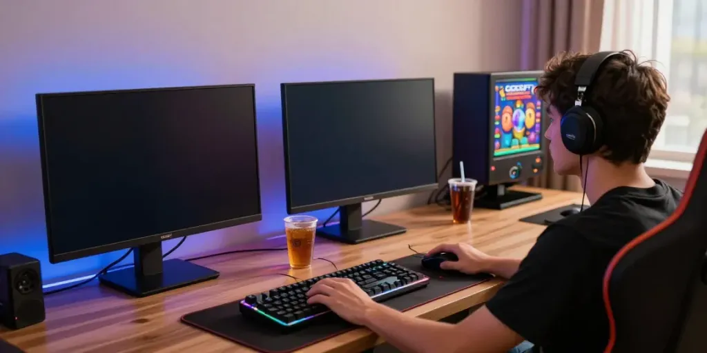 Player engaging with GGSOFT Bounce Ball Slot Game in a vibrant gaming setup.