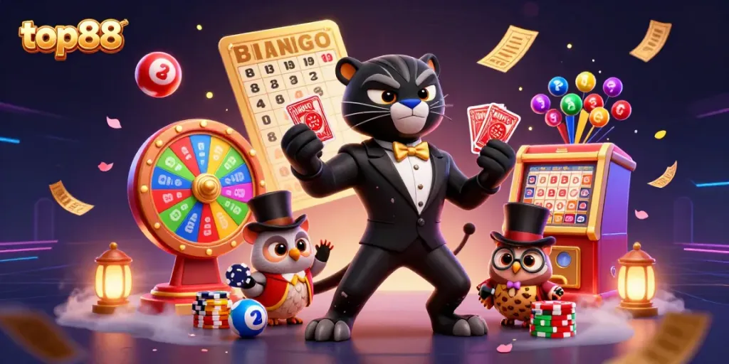 top88 features a stylish cartoon panther dealing cards in an exciting casino scene.