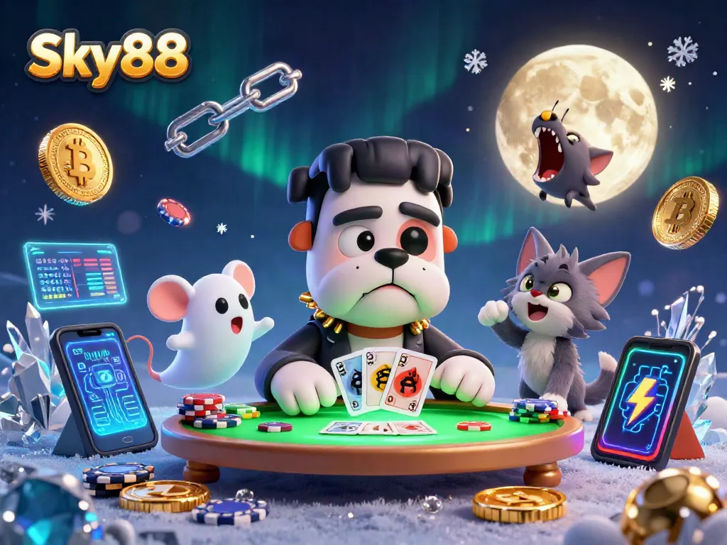Sky88 unleashes thrilling card action with a lively bully dealer in a haunted casino.