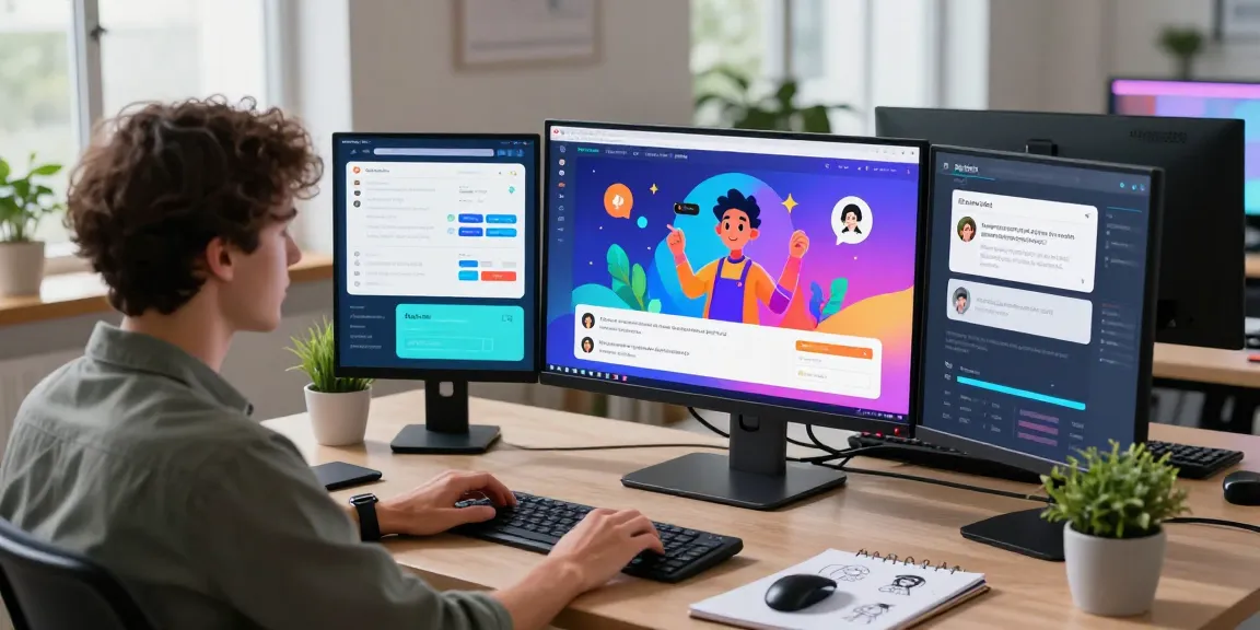Dynamic workspace with user engaging with crushon ai chatbot, vibrant tech atmosphere.
