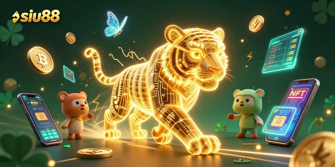 Engage with siu88's dynamic casino environment featuring vibrant characters and crypto elements.