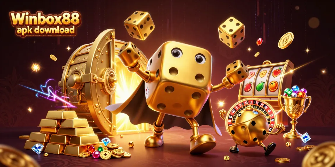 Engage with the fun of Winbox88 apk download featuring lively golden dice and treasure-filled casino elements.